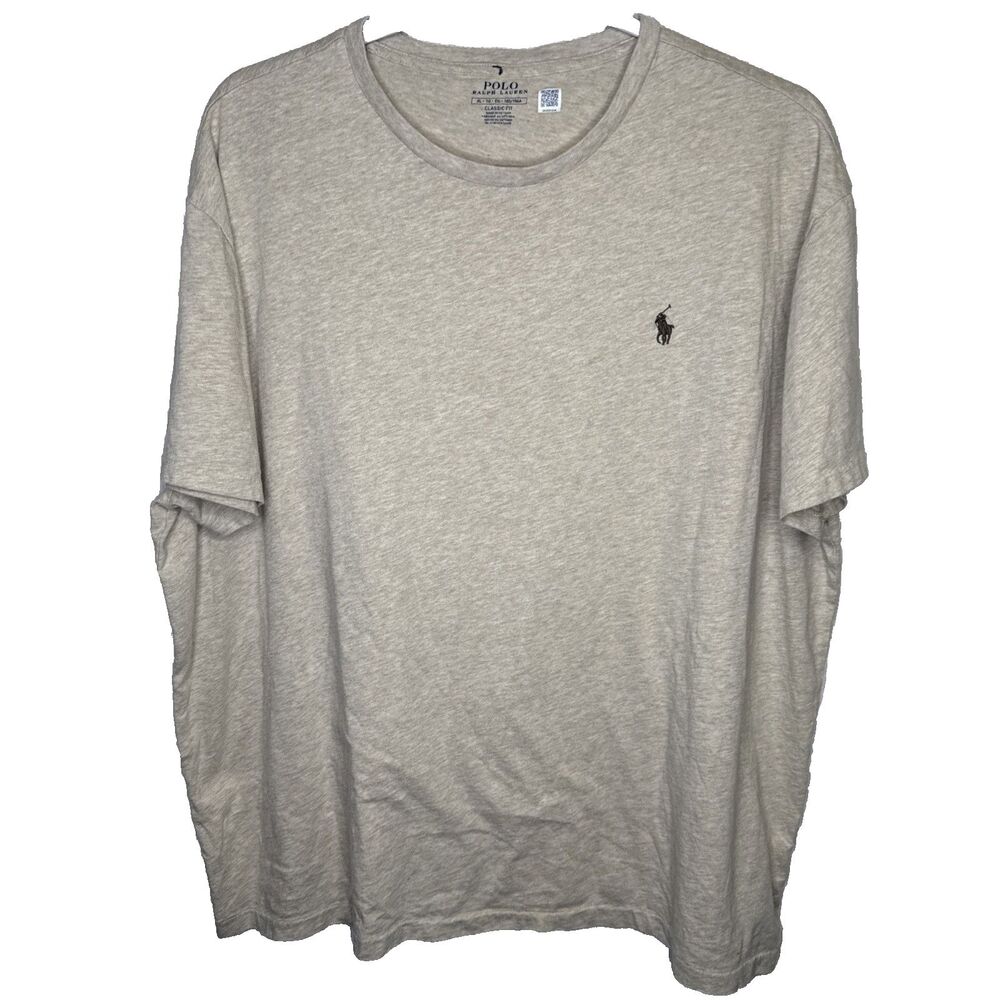 Polo Ralph Lauren Mens Shirt XL Extra Large Beige Solid Cotton Short Sleeve Tee